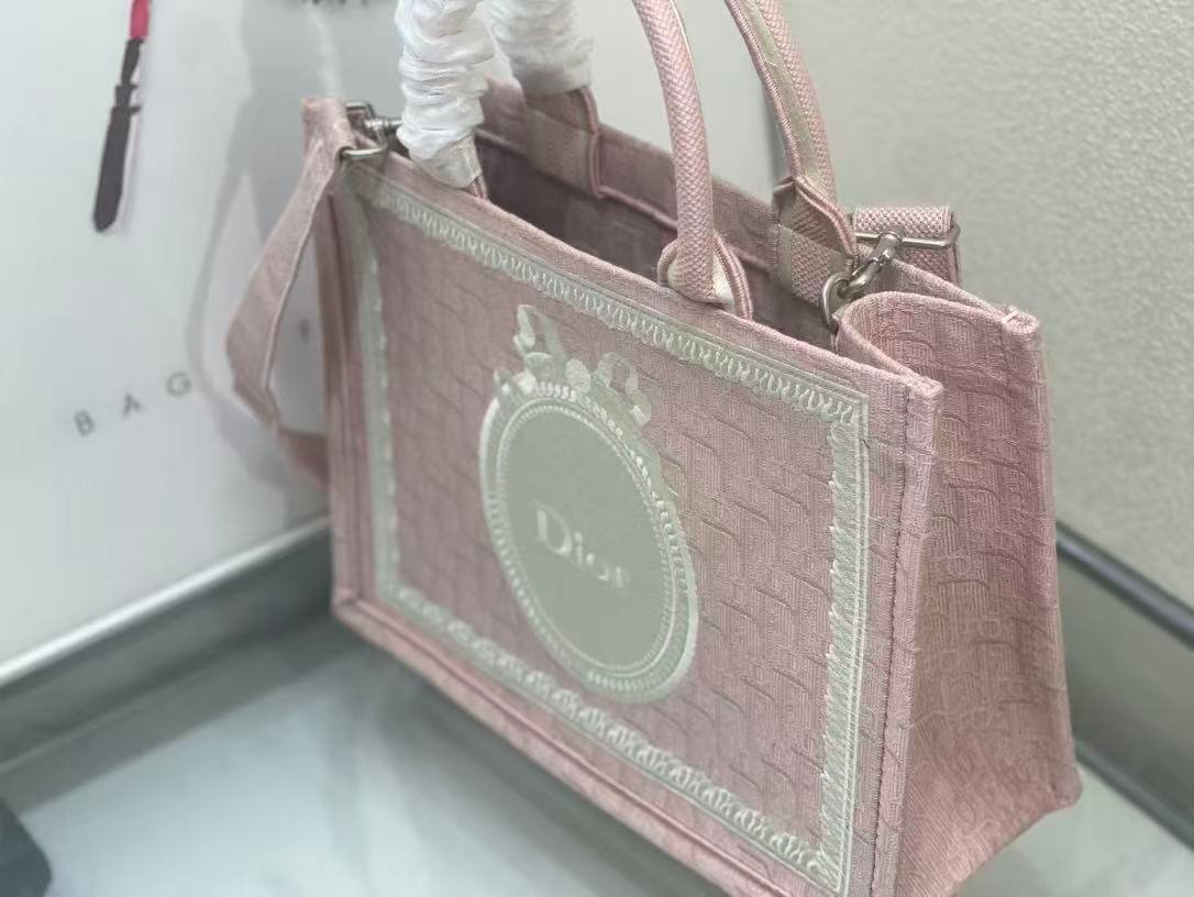 Dior Book Tote Pink Canvas Embroidered Tote Bag - Image 3