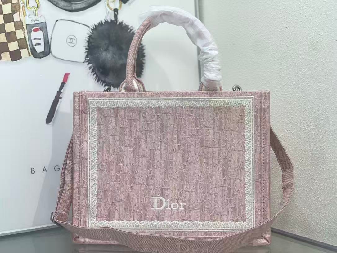 Dior Book Tote Pink Canvas Embroidered Tote Bag - Image 4