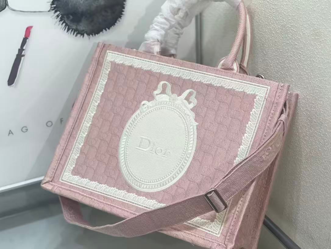 Dior Book Tote Pink Canvas Embroidered Tote Bag - Image 5