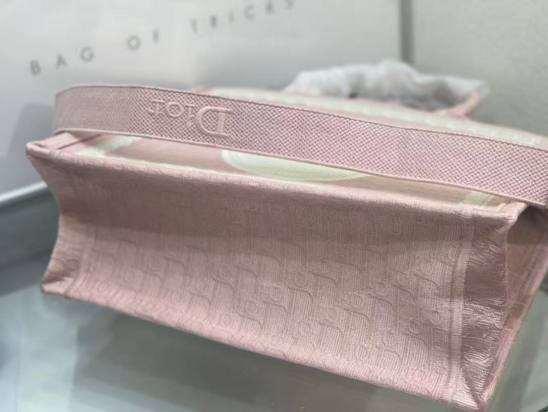 Dior Book Tote Pink Canvas Embroidered Tote Bag - Image 7
