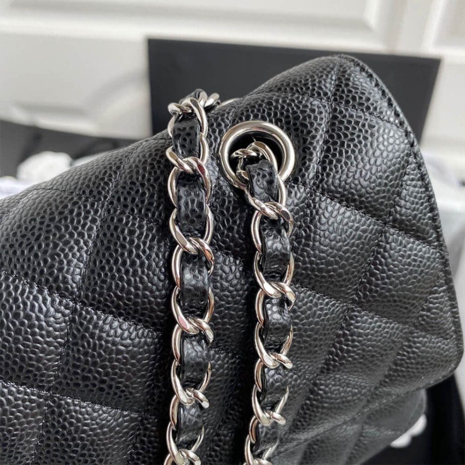 CHANEL CLASSIC HANDBAG Grained Calfskin & Silver Metal - Image 5