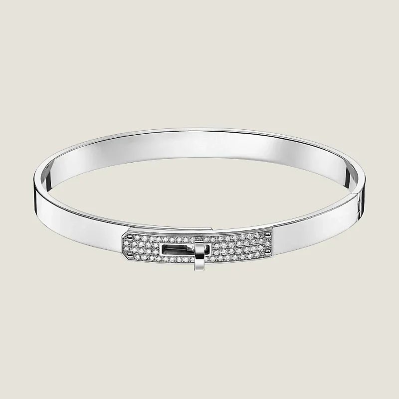 Hermès White Gold Kelly Lock Diamond Bangle