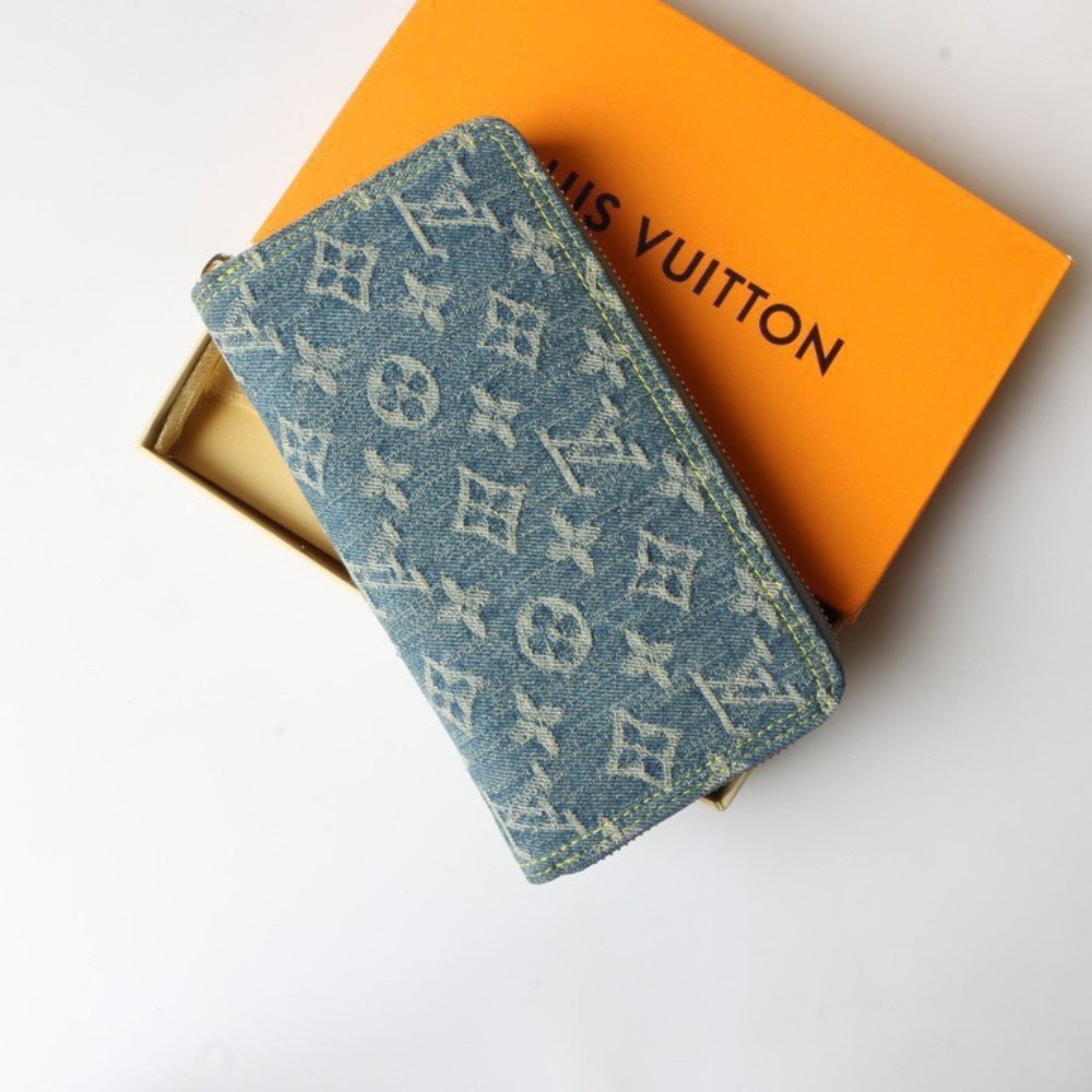 LV Denim Canvas Compact Zip Wallet - Image 4