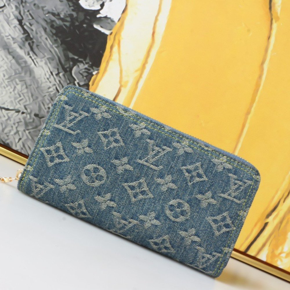 LV Denim Canvas Compact Zip Wallet - Image 6