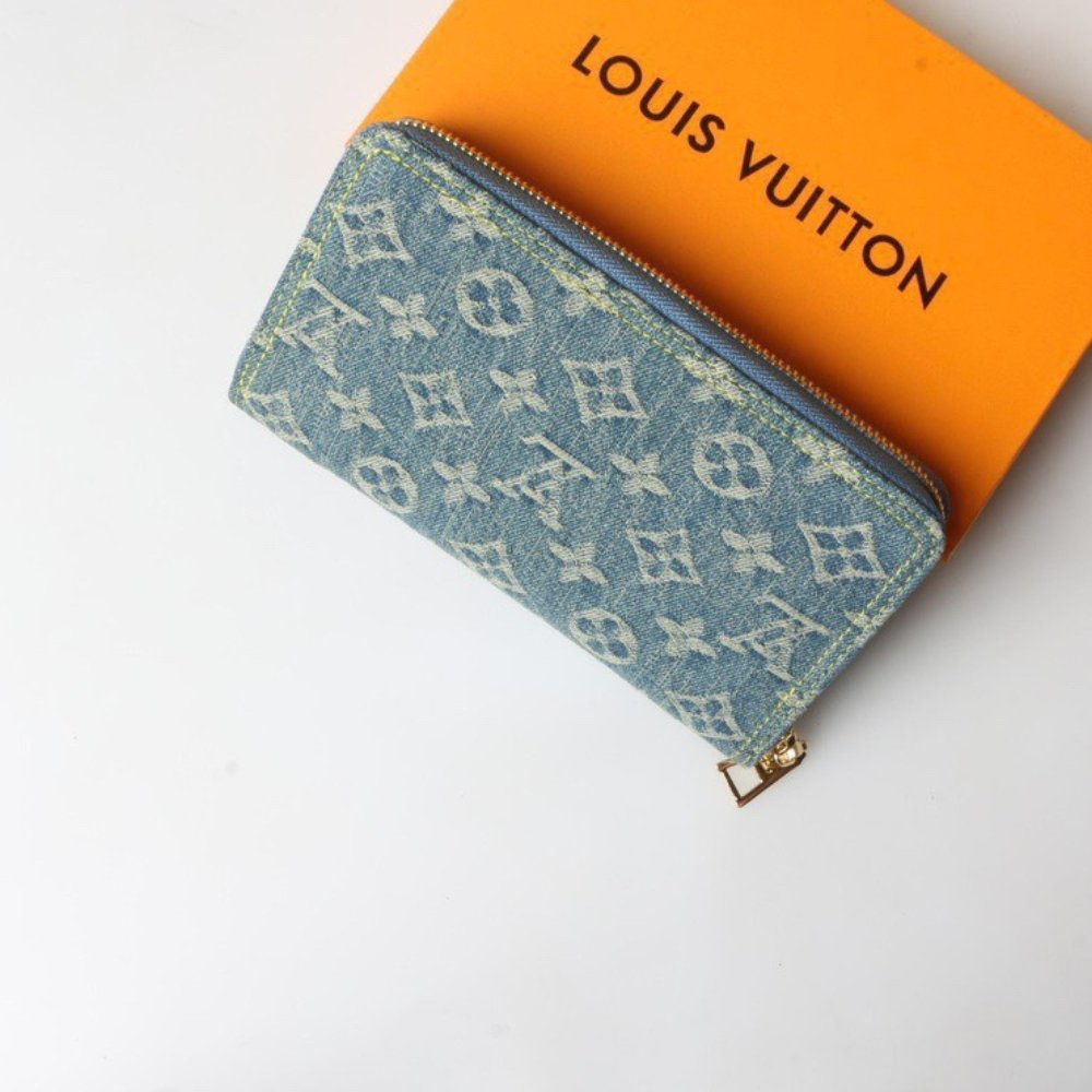 LV Denim Canvas Compact Zip Wallet - Image 7