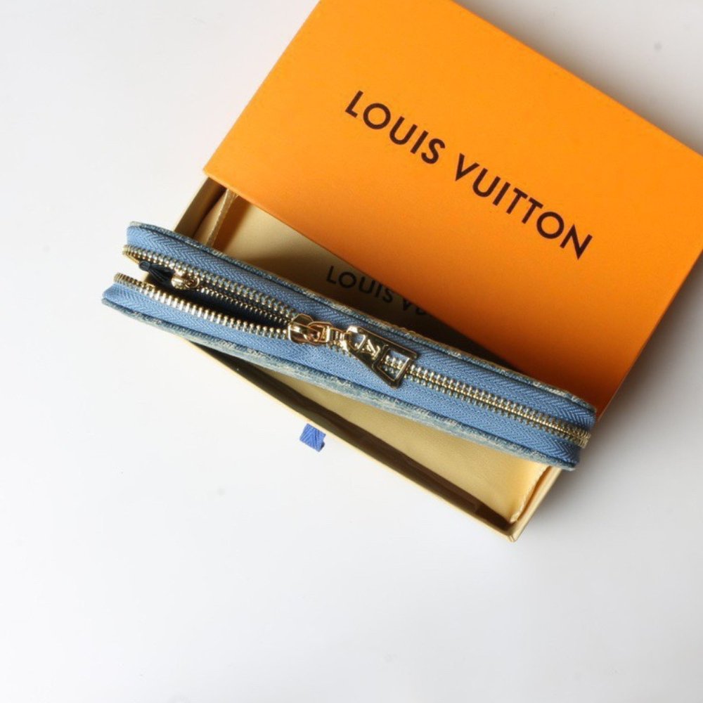 LV Denim Canvas Compact Zip Wallet - Image 8
