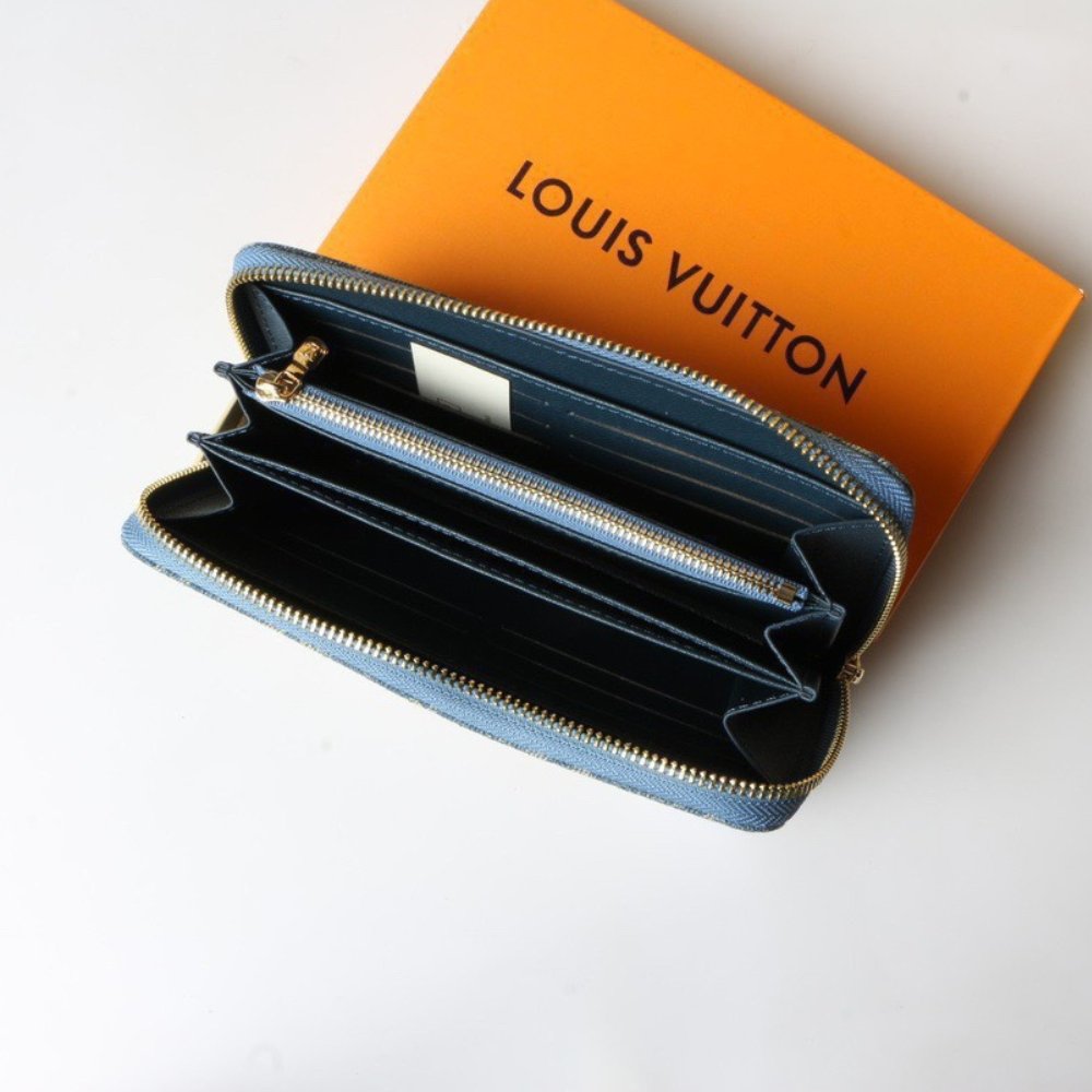 LV Denim Canvas Compact Zip Wallet - Image 9