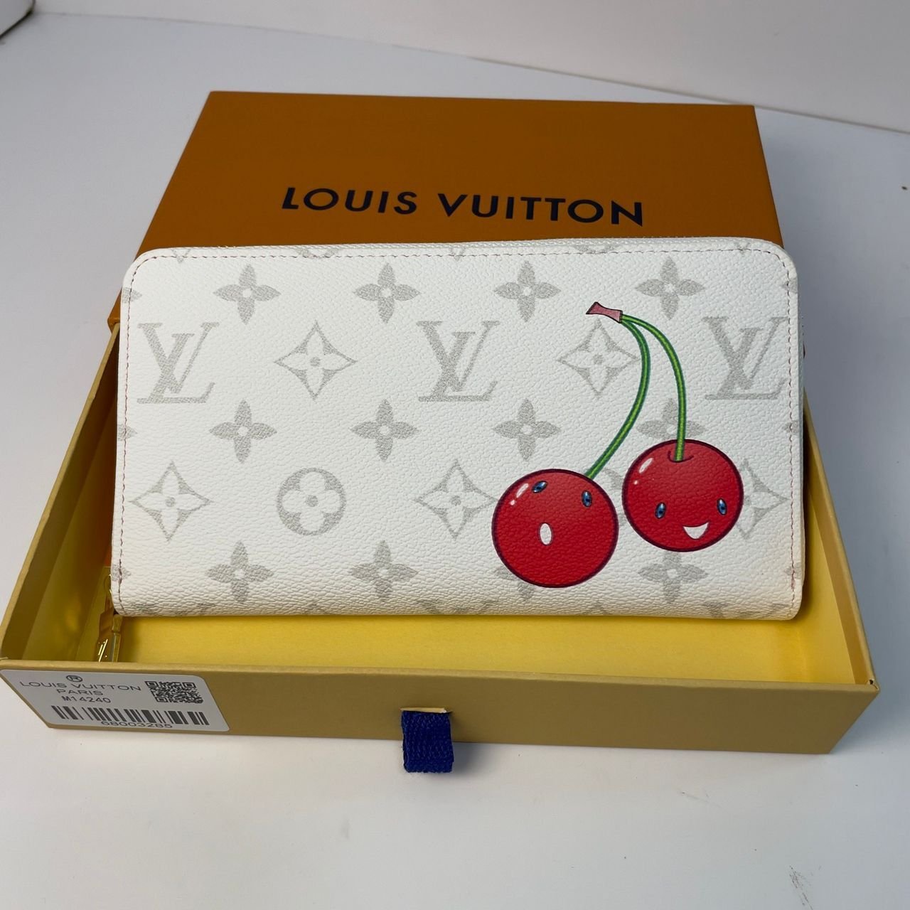 LV White Cherry Print Zip Wallet - Image 4
