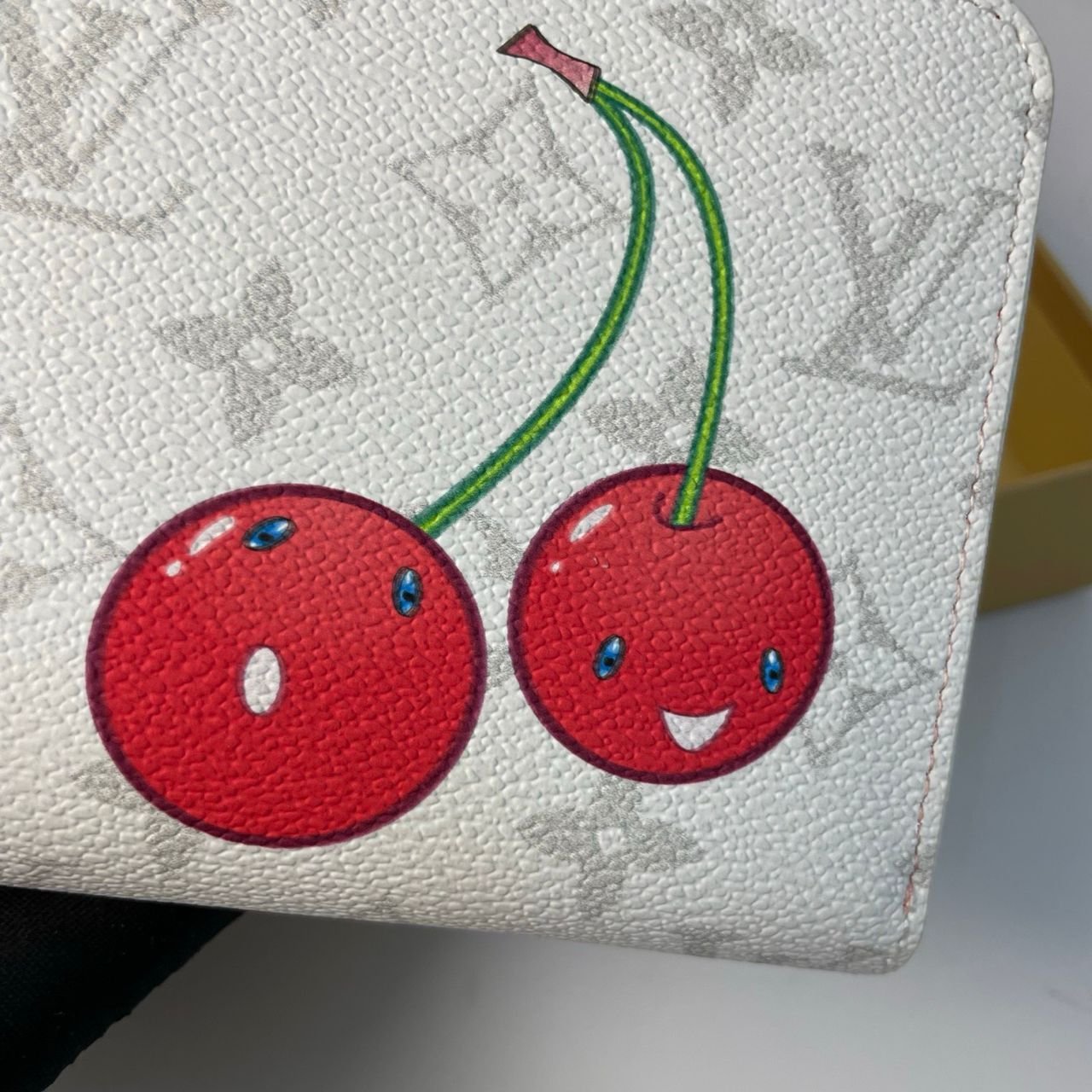 LV White Cherry Print Zip Wallet - Image 5