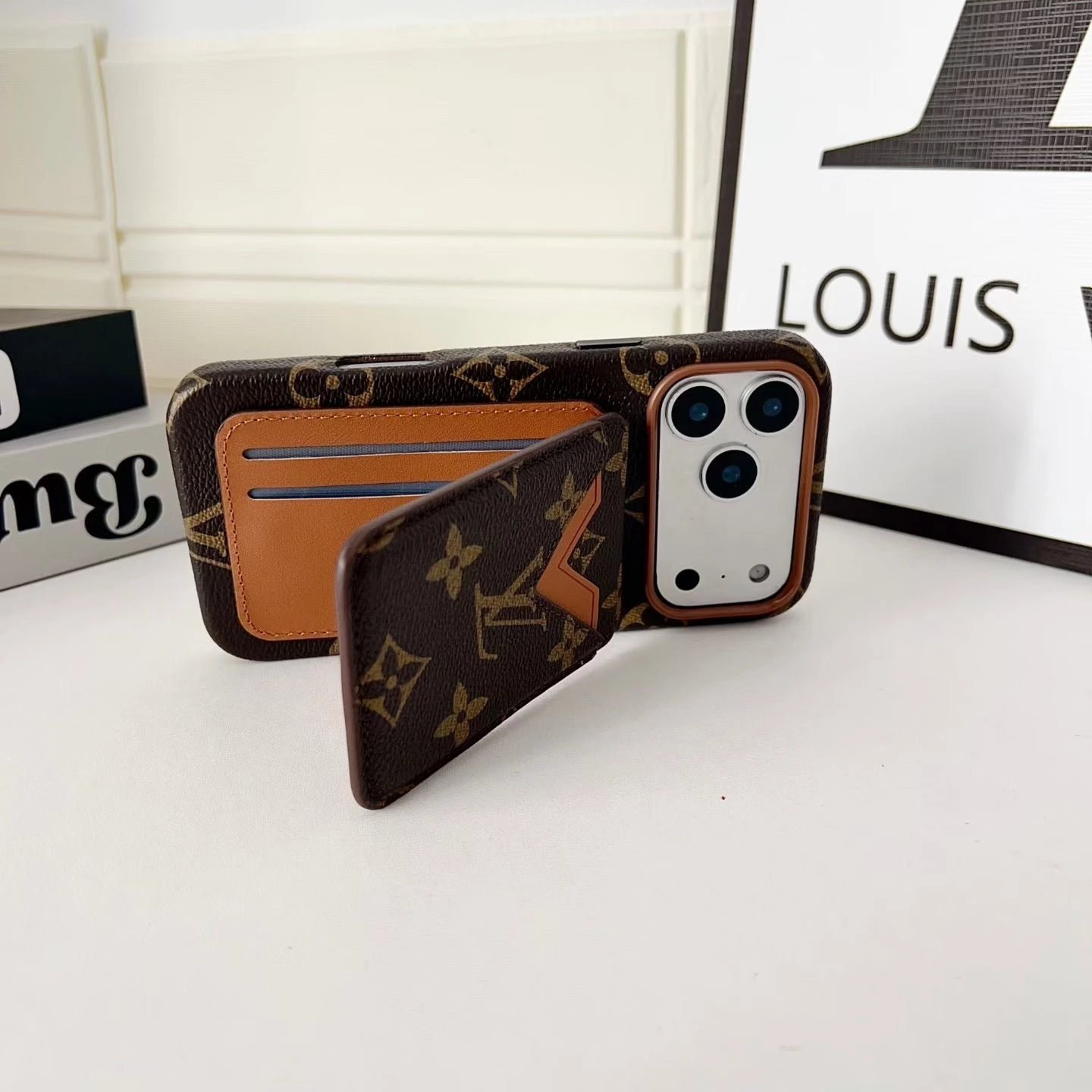 LV Monogram V-Shape Pink Trim Card Holder Case - Image 4