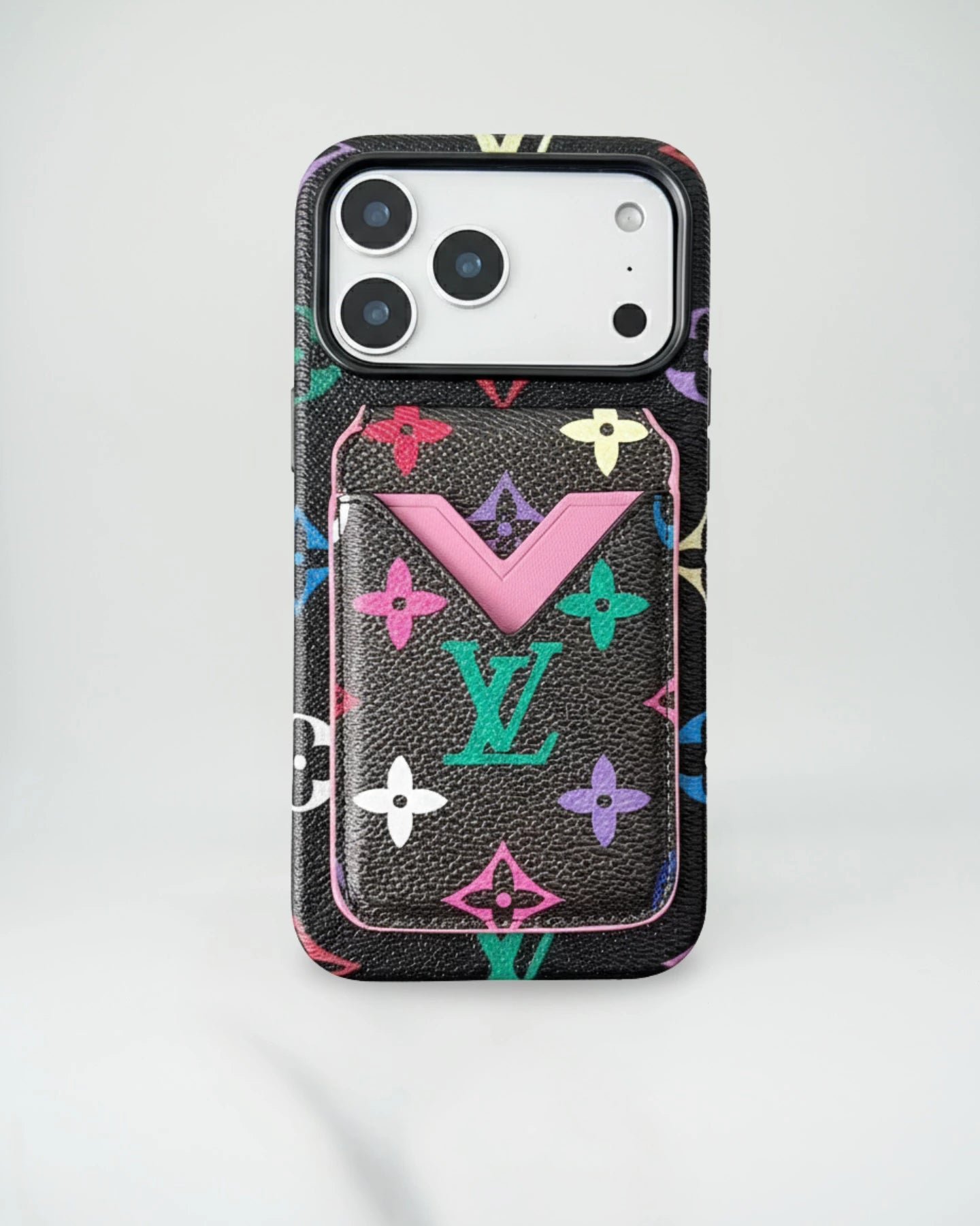 LV Monogram V-Shape Pink Trim Card Holder Case - Image 9