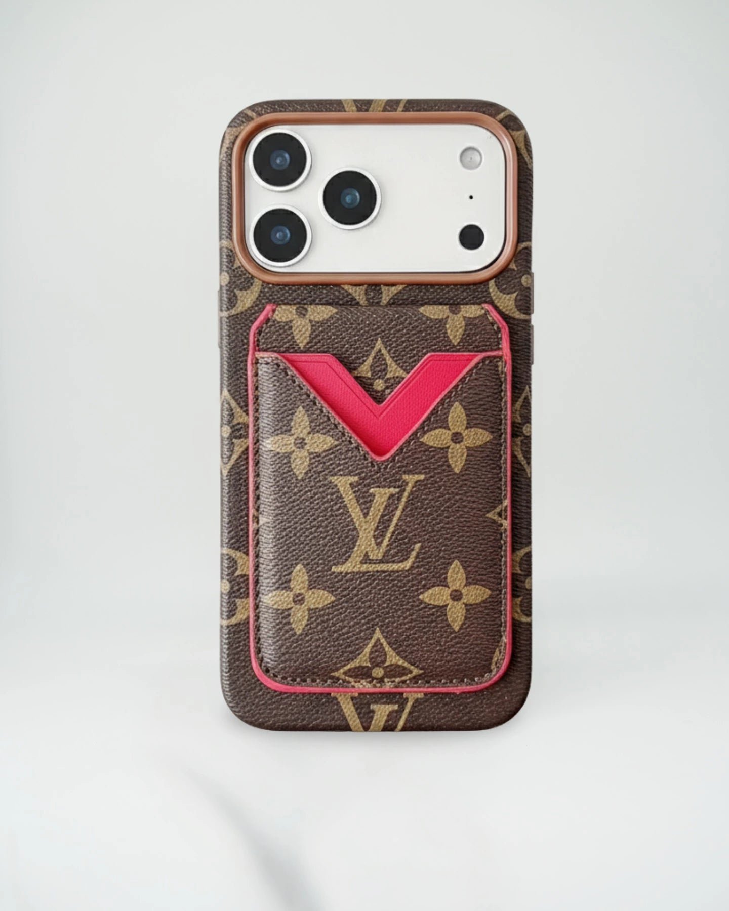 LV Monogram V-Shape Pink Trim Card Holder Case
