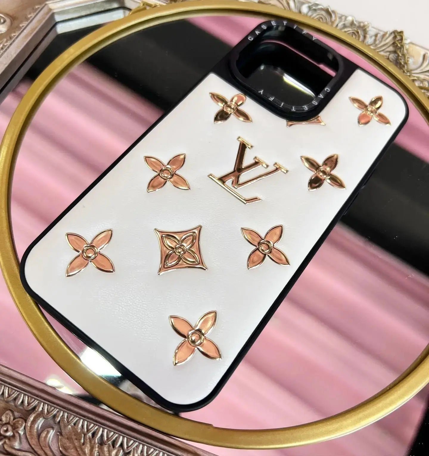 LV Monogram Studded Leather Phone Case - Image 5