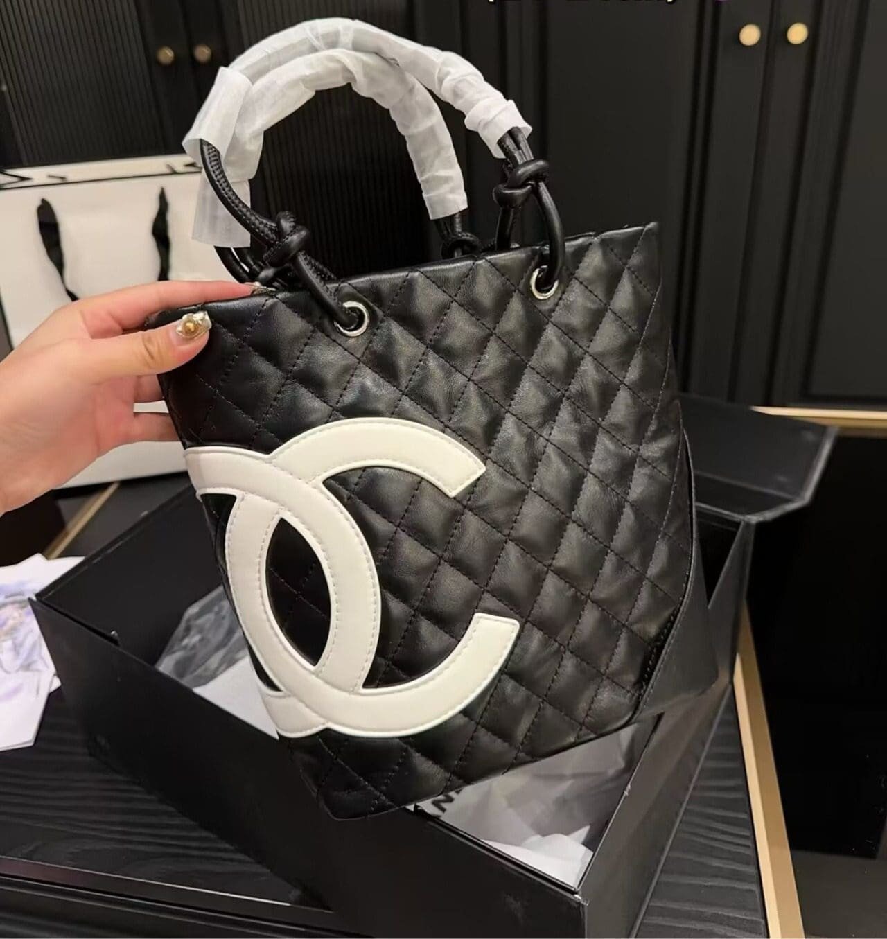 Chanel Cambon Lambskin Leather Tote - Image 3