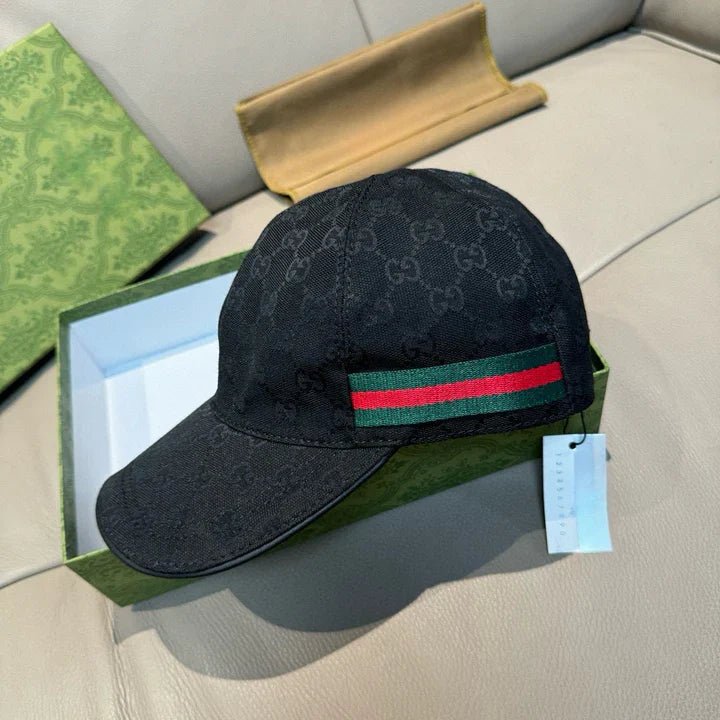 Gucci Web Stripe Detail Baseball Cap - (BLACK)