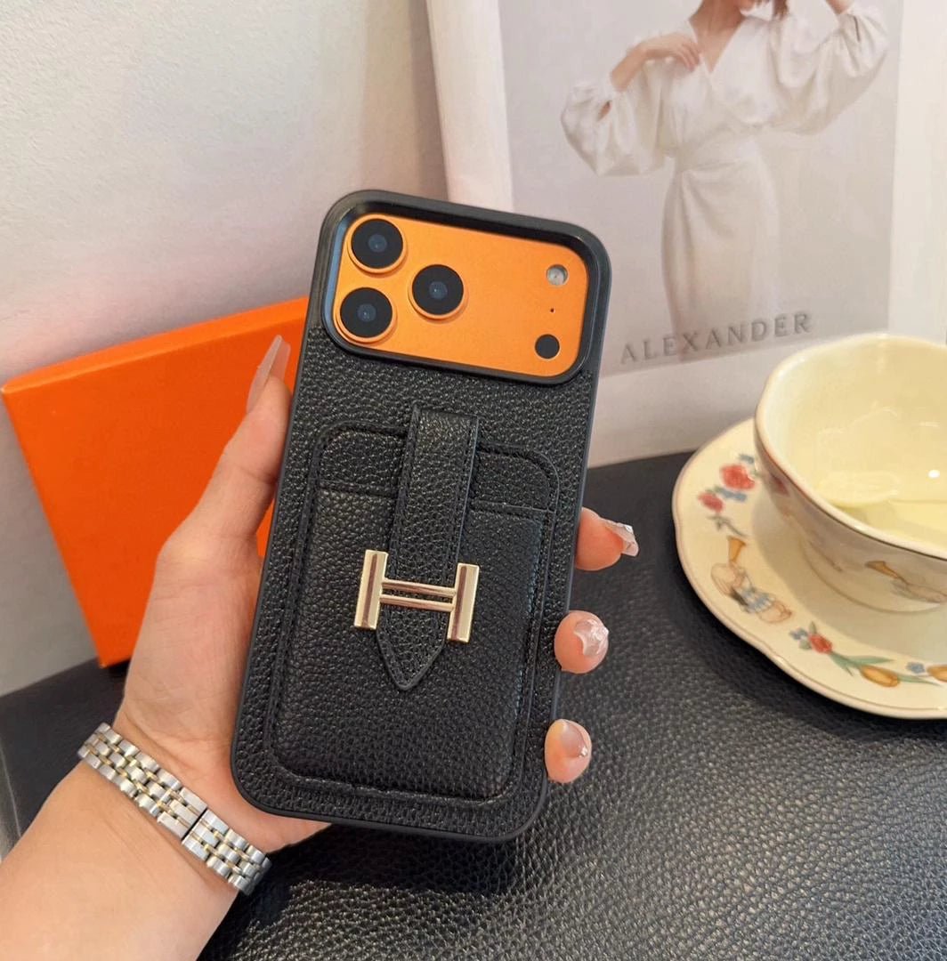Alternative view of Herm??s iPhone 17 Pro Max Case ?C Black Leather Card Holder Luxury Designer Cover