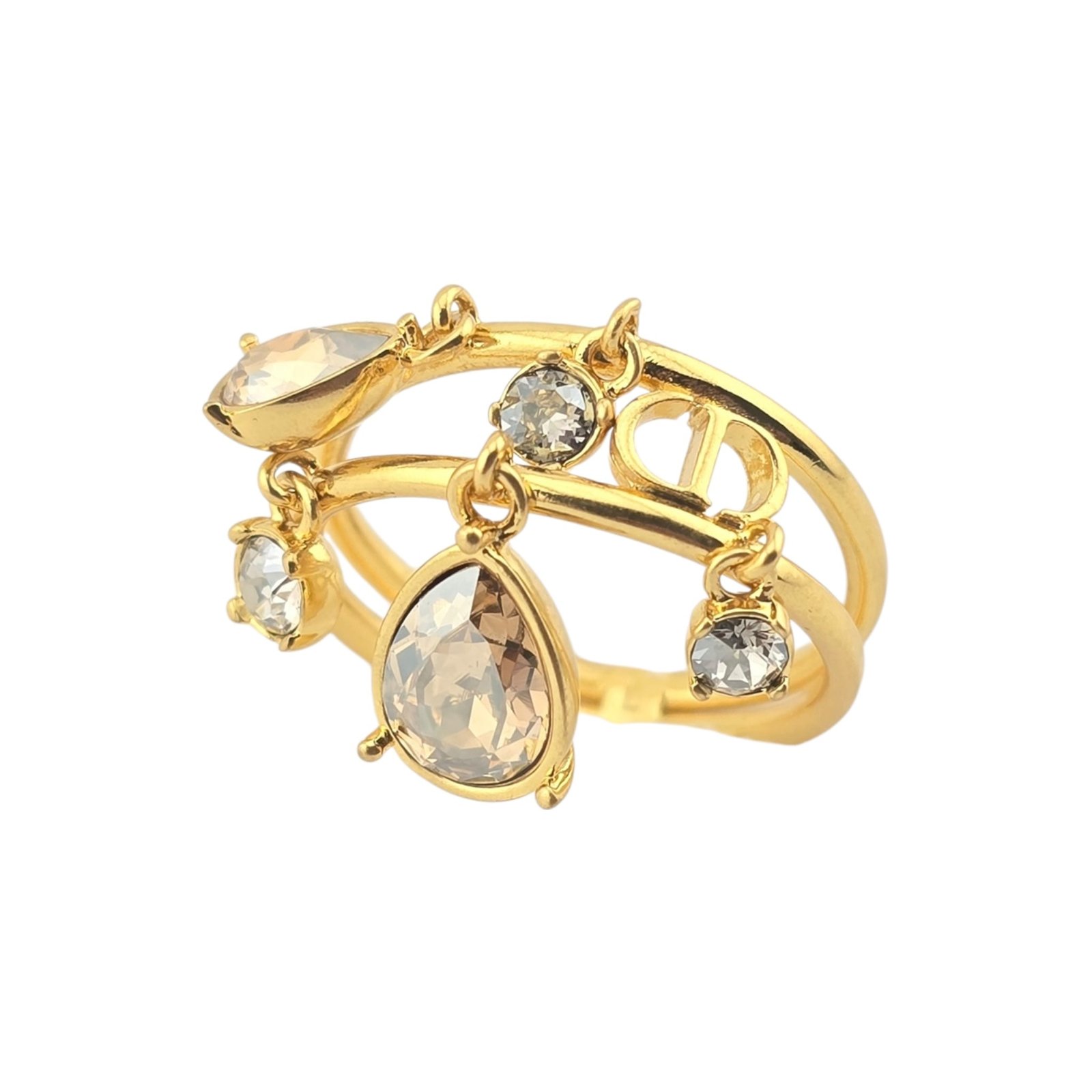Dior Multi Teardrop Crystal Double Loop Ring - Image 4