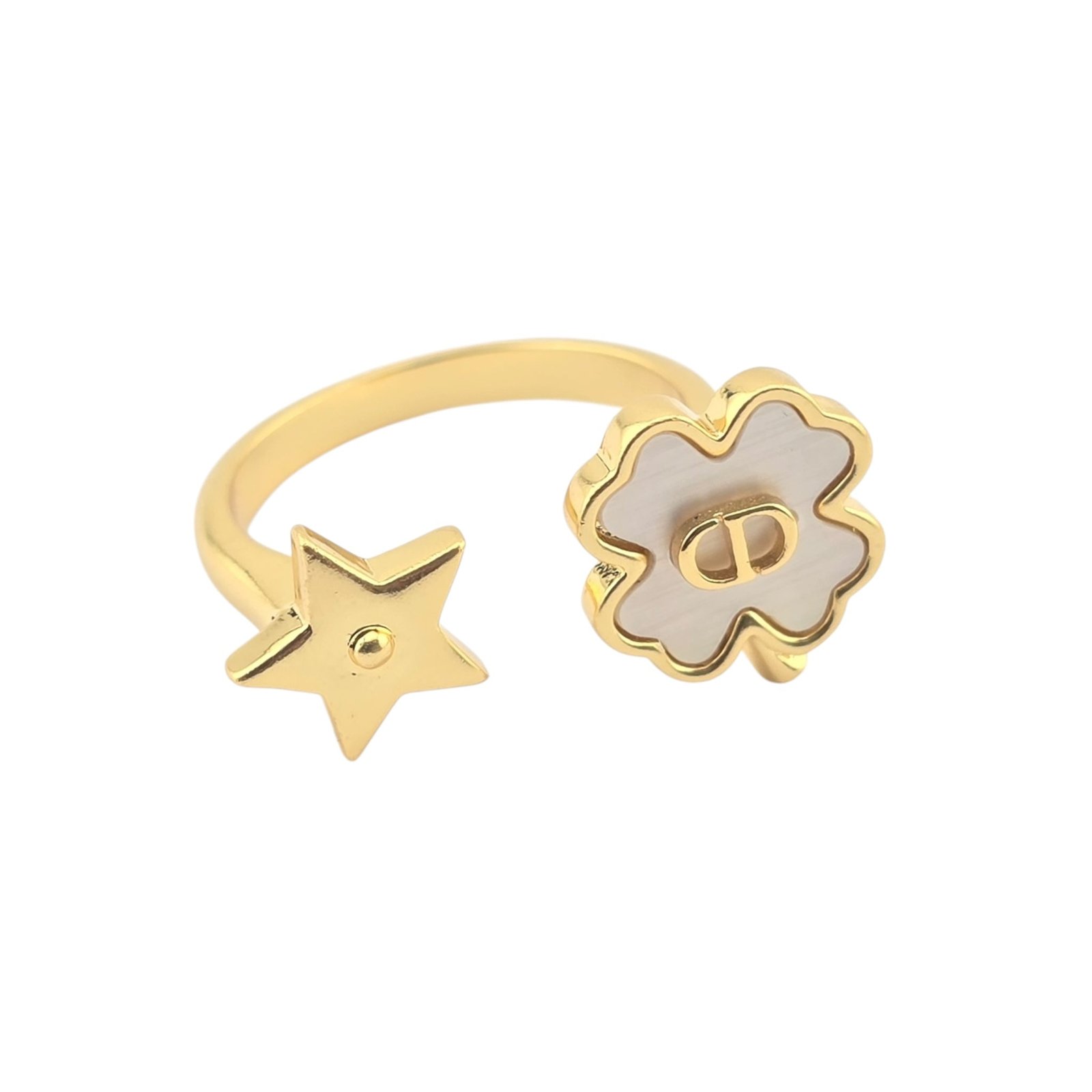 Dior White Enamel Four-Leaf Clover Star Ring - Image 6