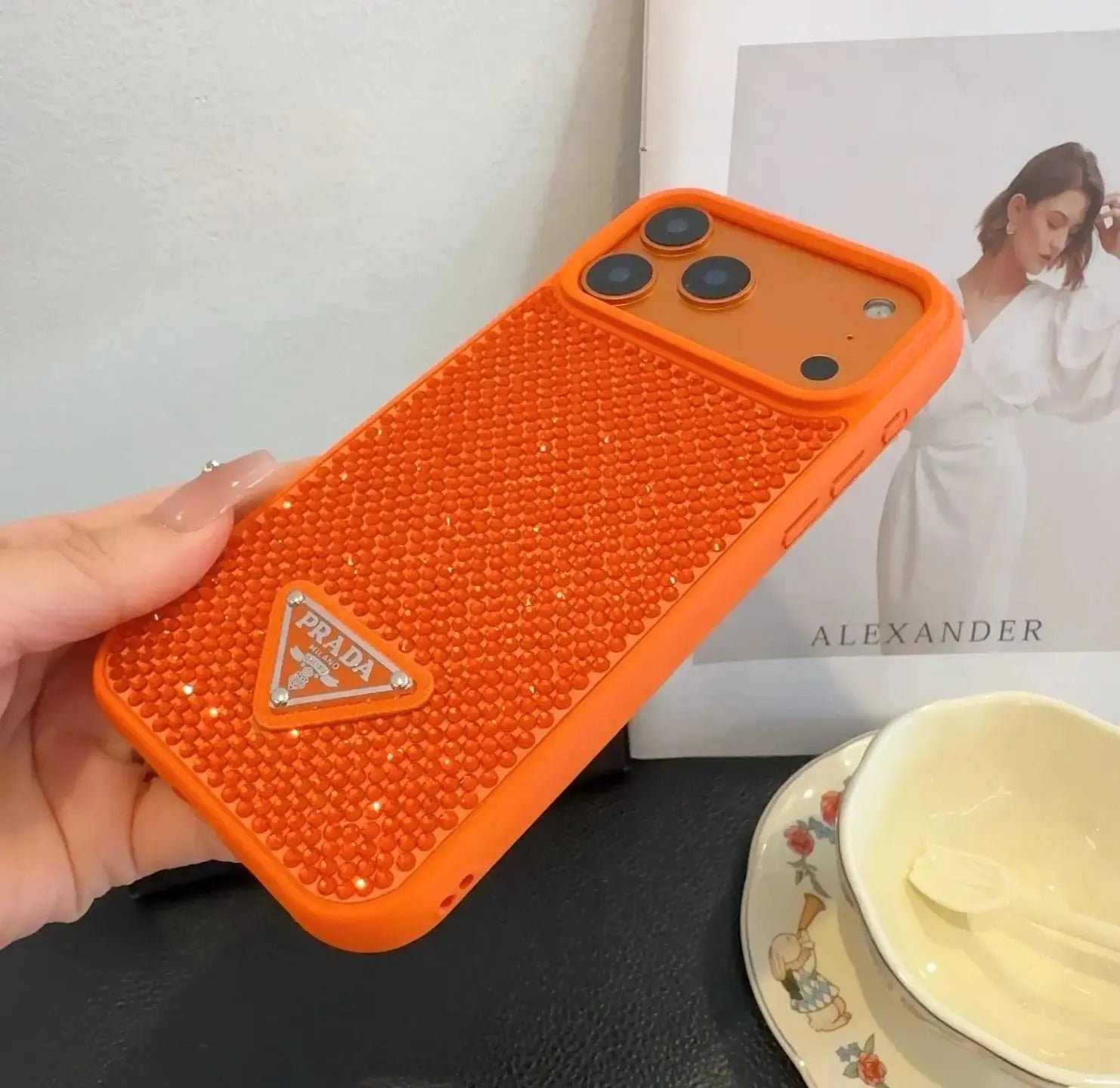 Prada Orange Full Rhinestone Case - Image 5