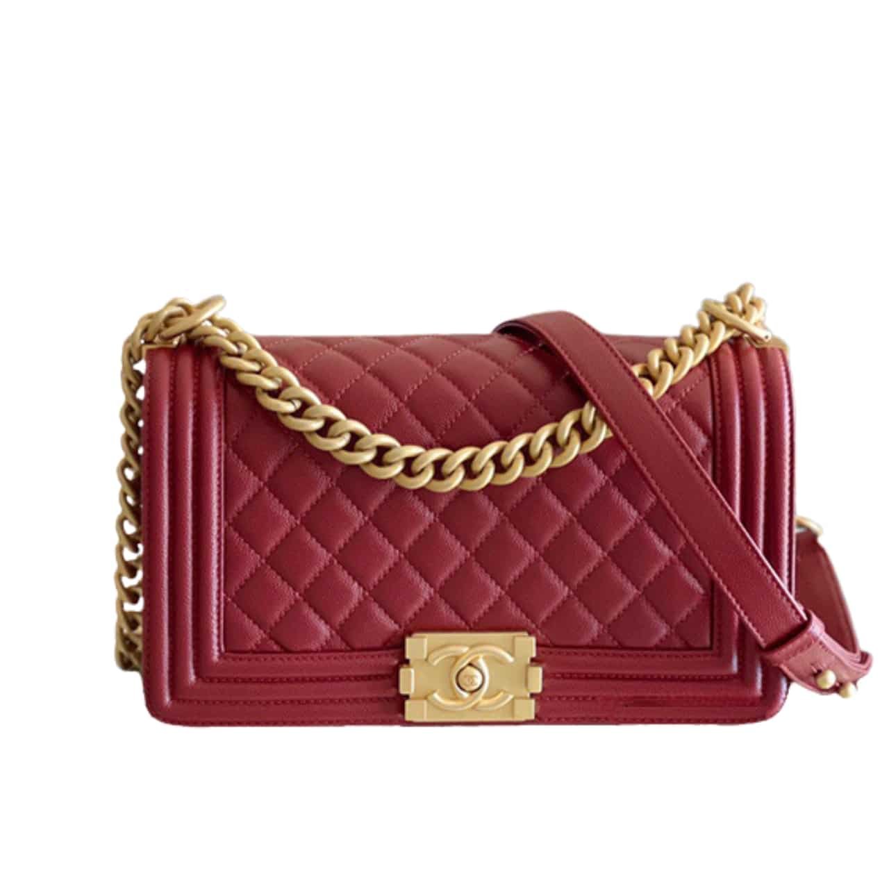 Chanel Boy Caviar Leather Handbag (Red)