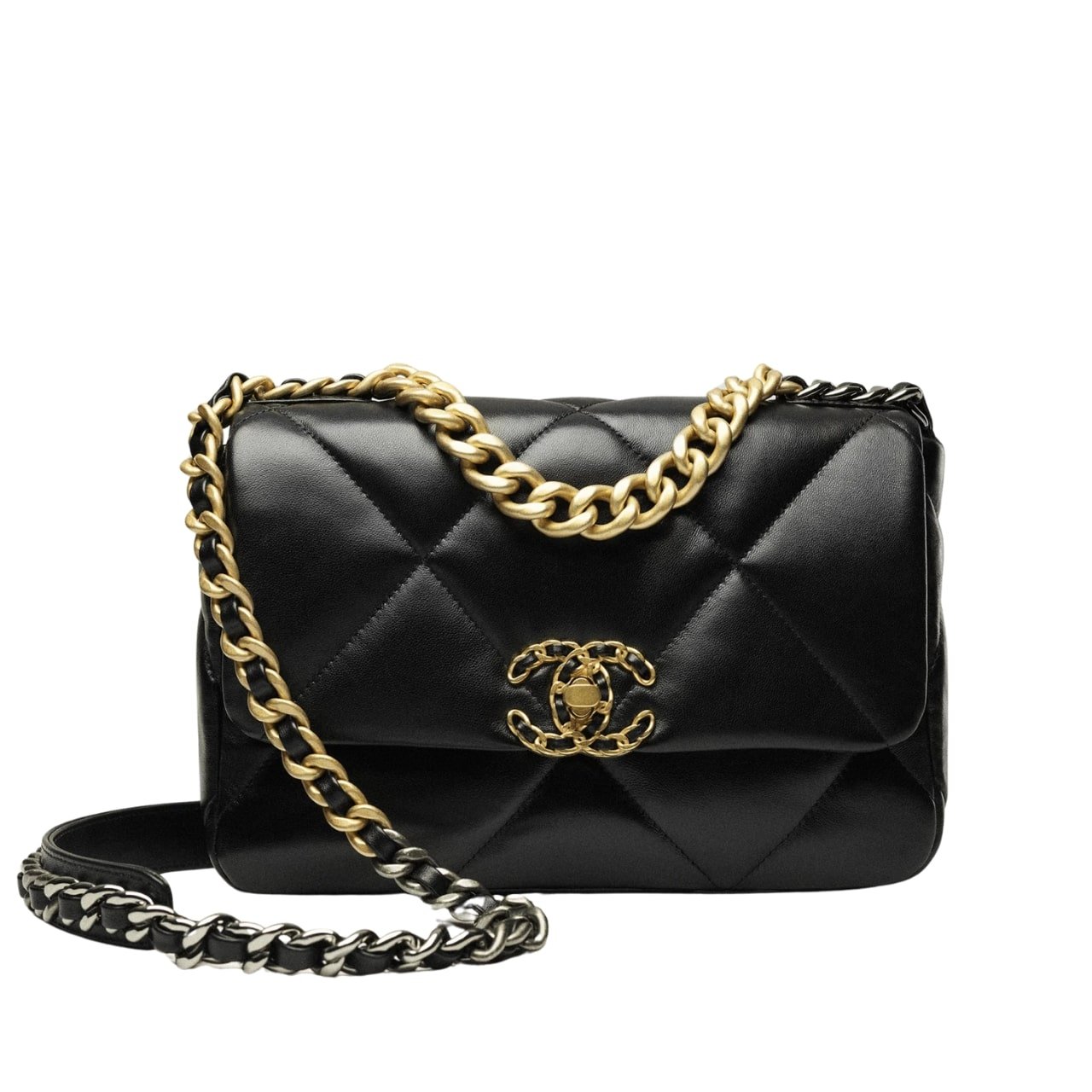 Chanel 19 Flap Bag Shiny Gold And Silver Tone Black 26Cm AS1160 B04852 94305
