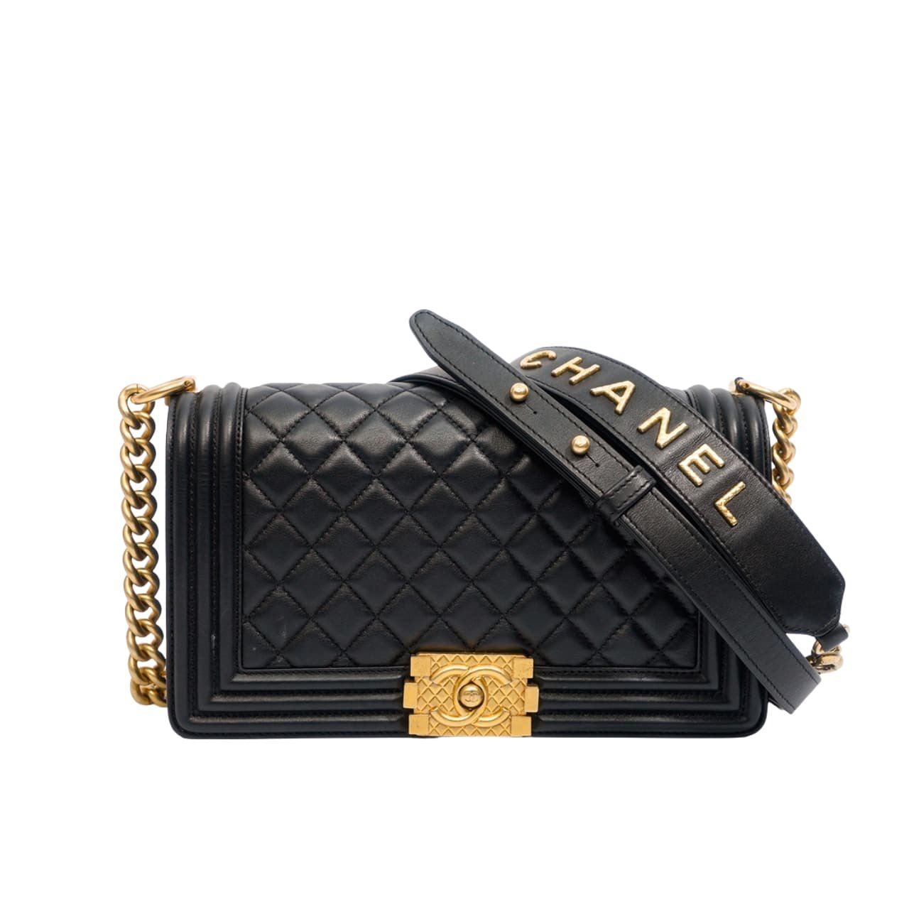 Chanel Medium Boy Quilted Leather Bag (Black Gold)