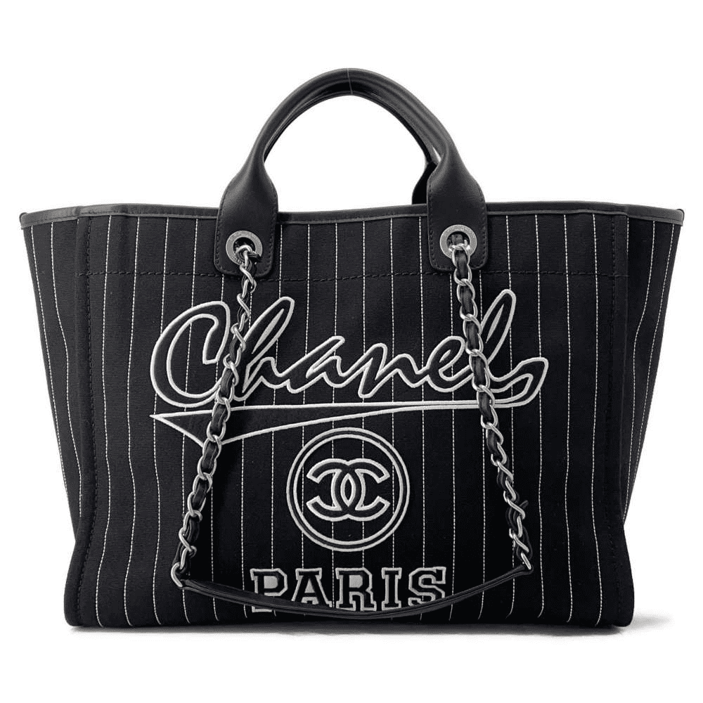 Chanel Deauville Cotton Leather Tote Bag (Black)