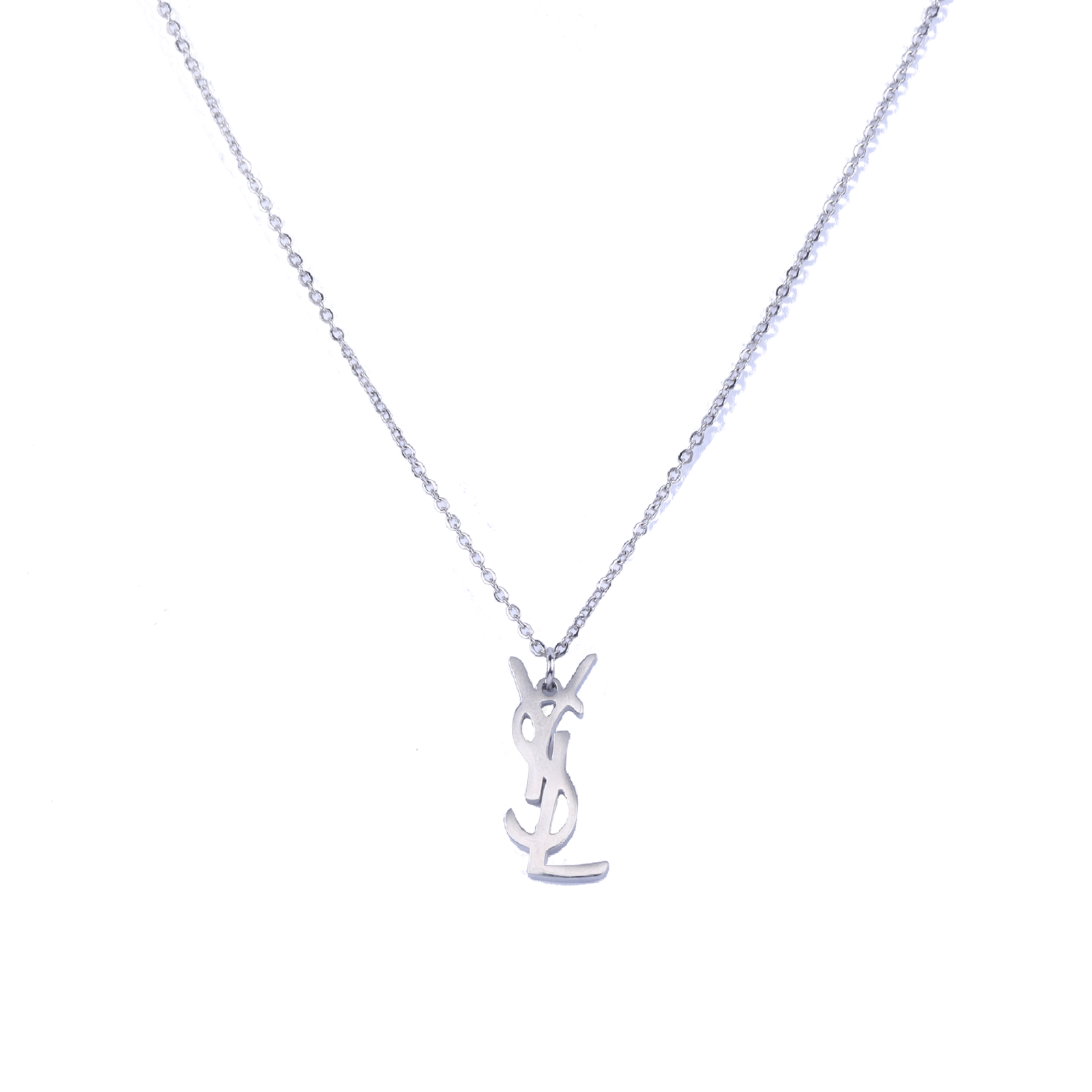 YSL Silver Logo Pendant Necklace