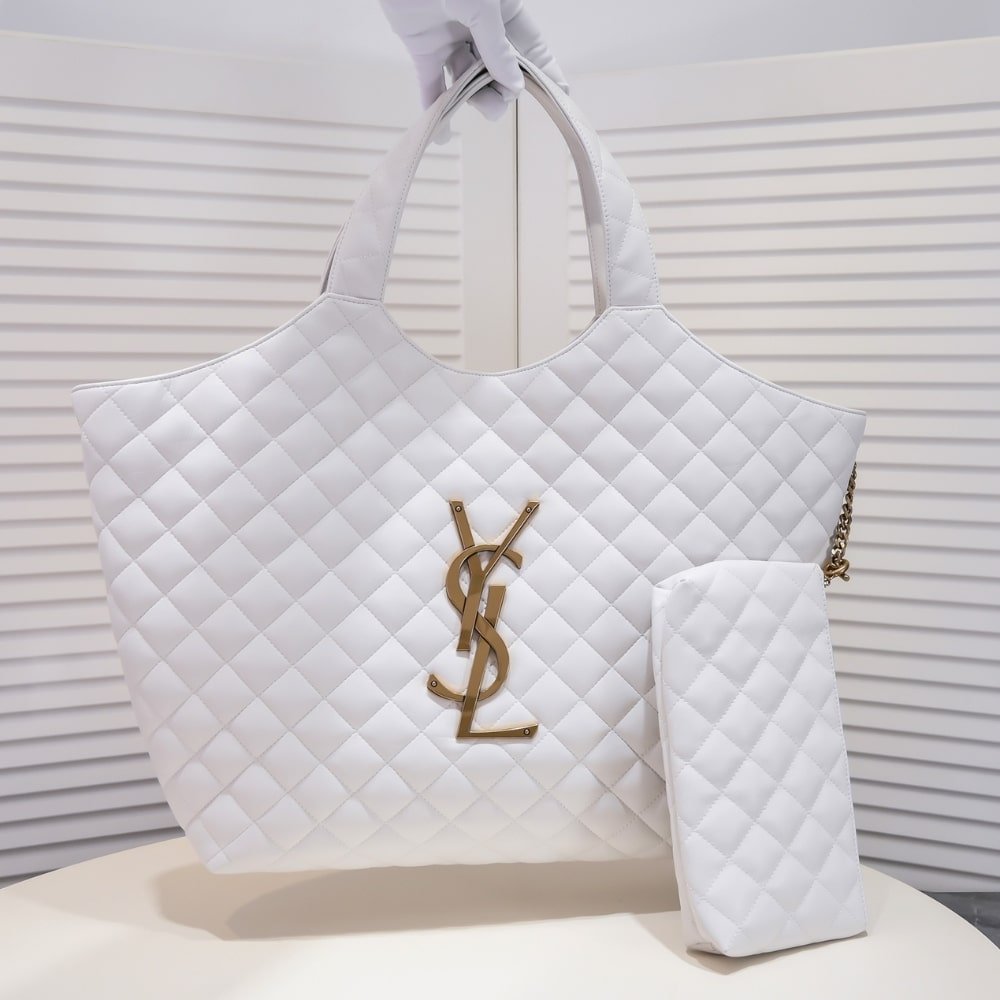 YSL Icare Maxi Quilted Leather White Tote - Image 3