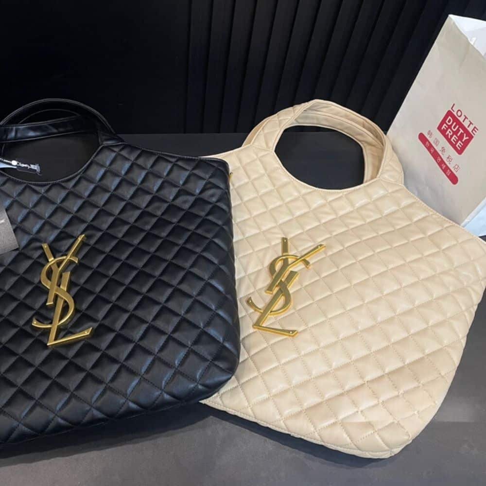 YSL Icare Maxi Quilted Leather Beige Tote - Image 3