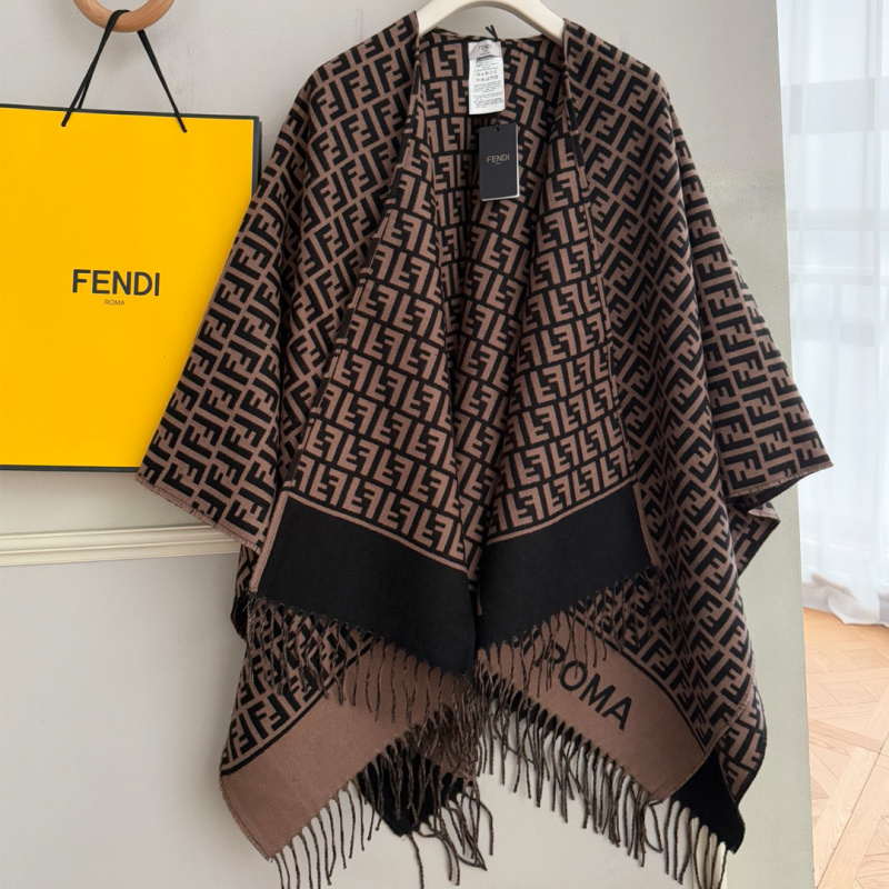 Fendi Wool Blend FF Monogram Fringe Cape