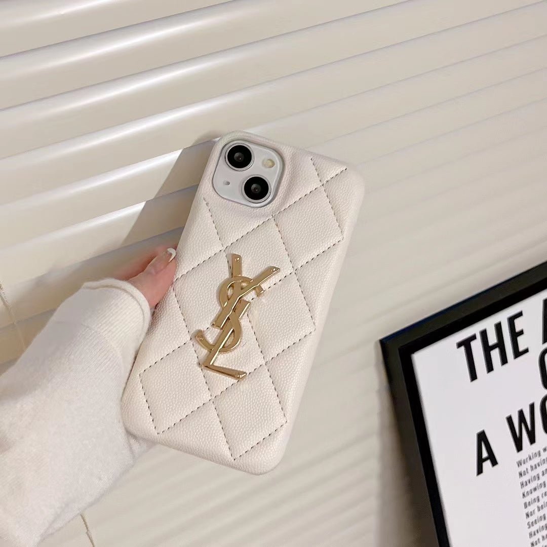YSL Mint Green Quilted Leather iPhone Case - Image 6
