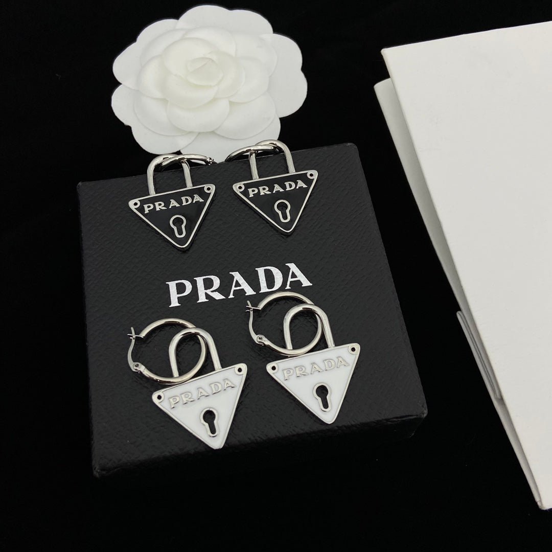 Alternative view of Prada Style Triangle Lock Hoop Earrings