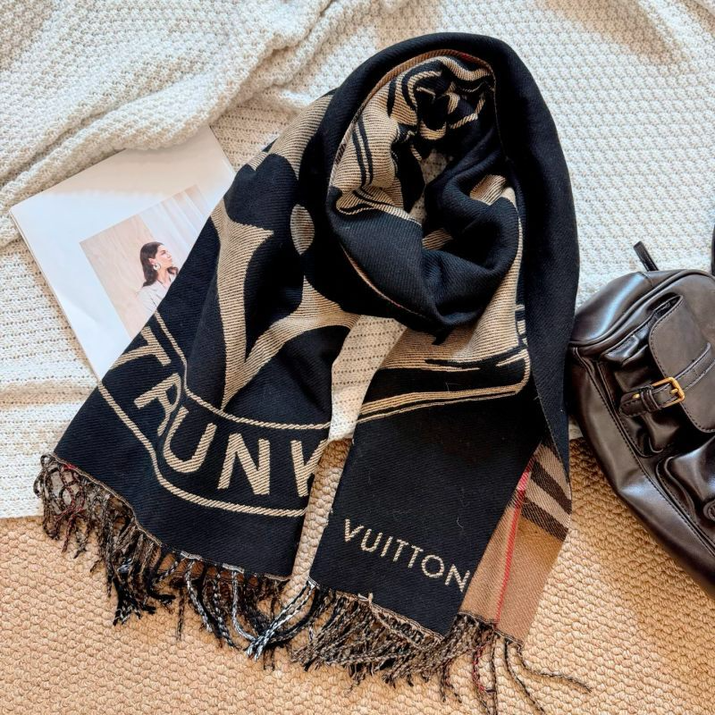 Alternative view of LV Mixed Print Combining Monogram Fringed Shawl