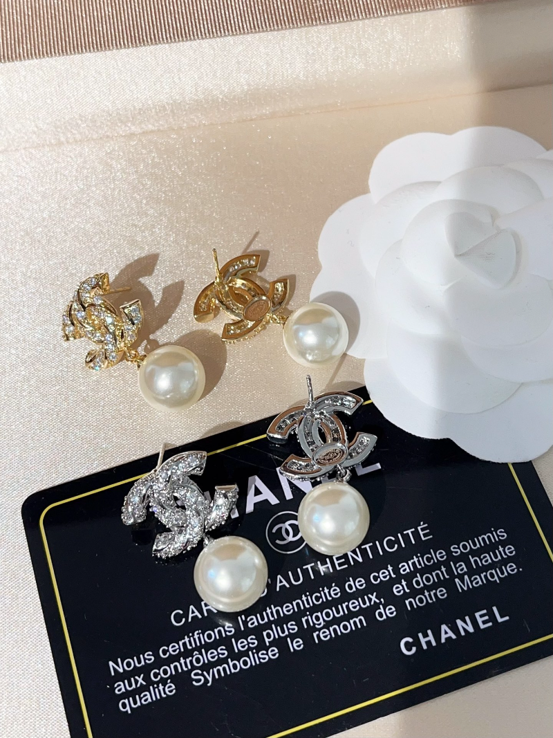 Alternative view of Chanel Two-Tone Rhinestone Double C Pearl Earrings