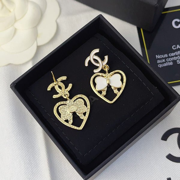 Chanel Gold Heart Butterfly Drop Earrings