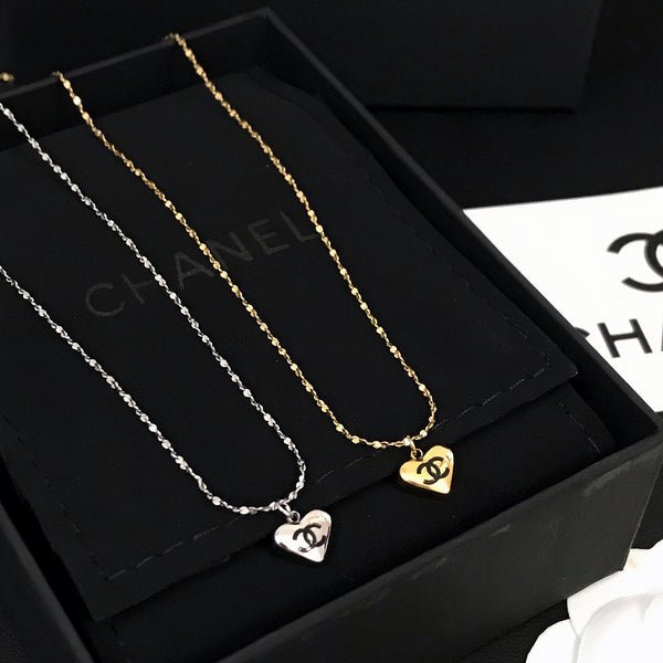 Chanel Two-Tone Heart Engraved CC Necklace