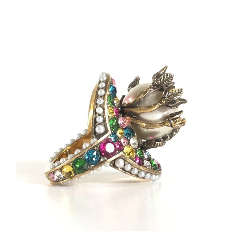 Alternative view of 18K Double Gucci Multistone Pearl Ring