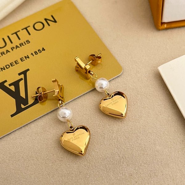 LV Pearl Heart Drop Earrings