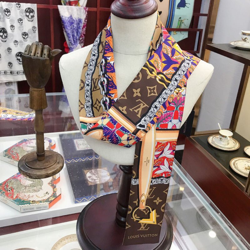 LV Ornate Multicolor Hardware Print Twilly Scarf
