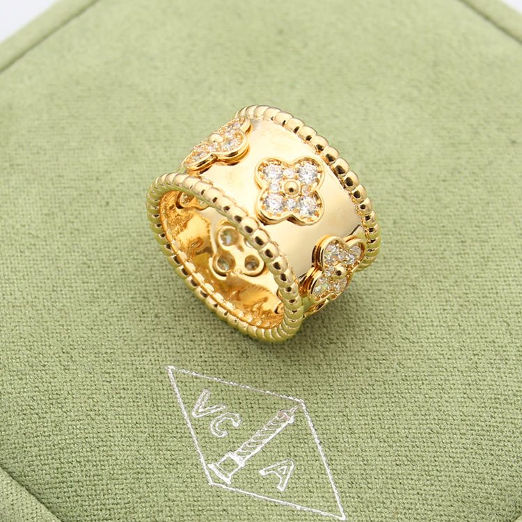 Kaleidoscope Clover Full Paved Zircon Wide Band Ring - Image 8