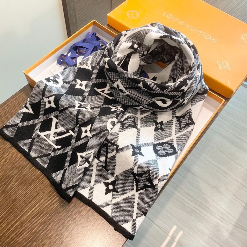 LV Black White Damier & Monogram Knit Scarf