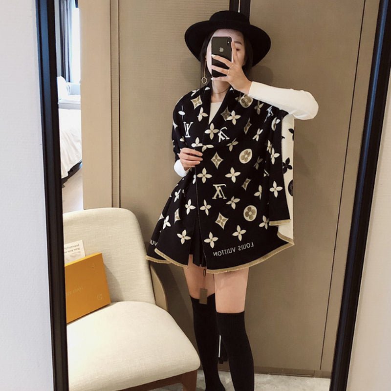 LV Black and Beige Oversized Monogram Soft Shawl