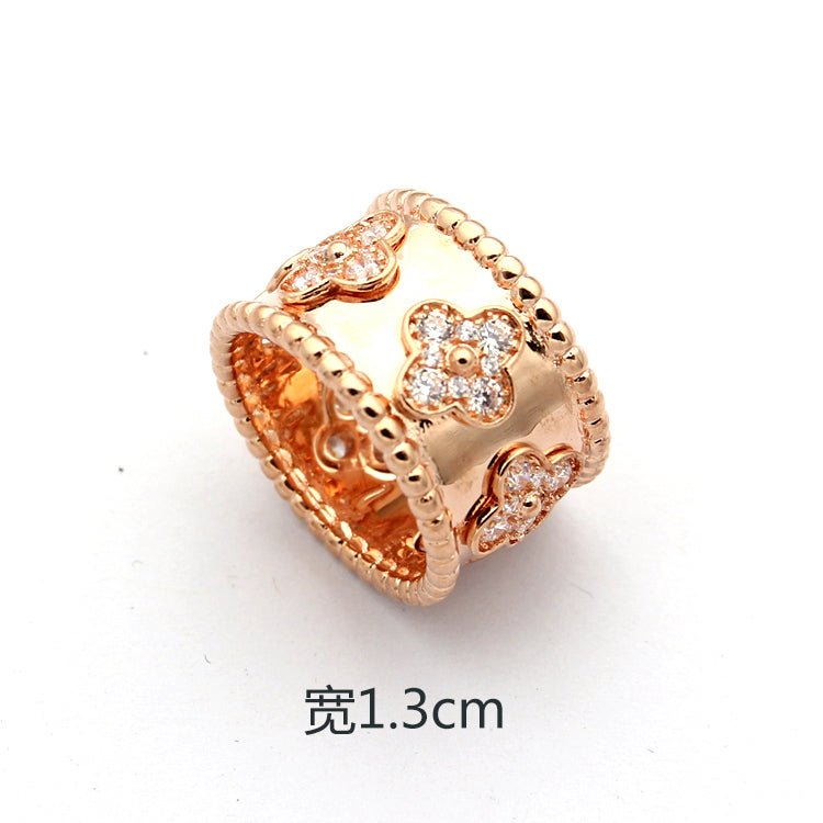 Kaleidoscope Clover Full Paved Zircon Wide Band Ring - Image 5