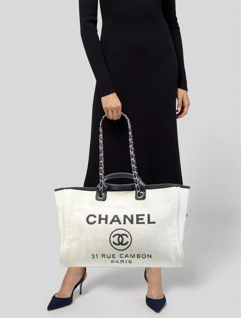Alternative view of Chanel Deauville Canvas Tote Bag (Large White)