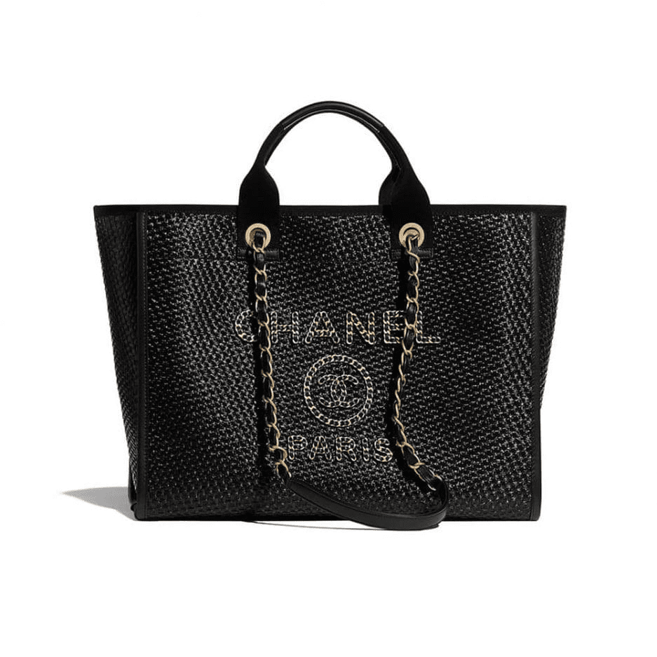 Chanel Deauville Straw Calfskin Tote (Medium)