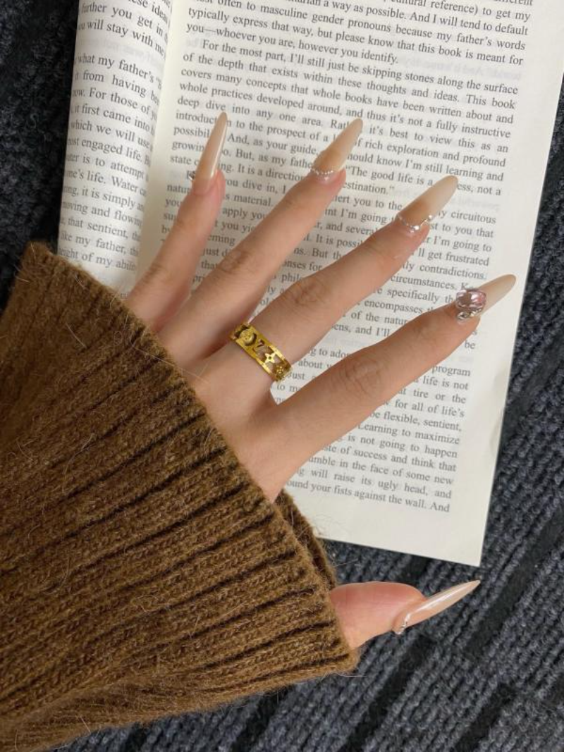 LV Antique Gold Full Hollow Open Cuff Ring - Image 5
