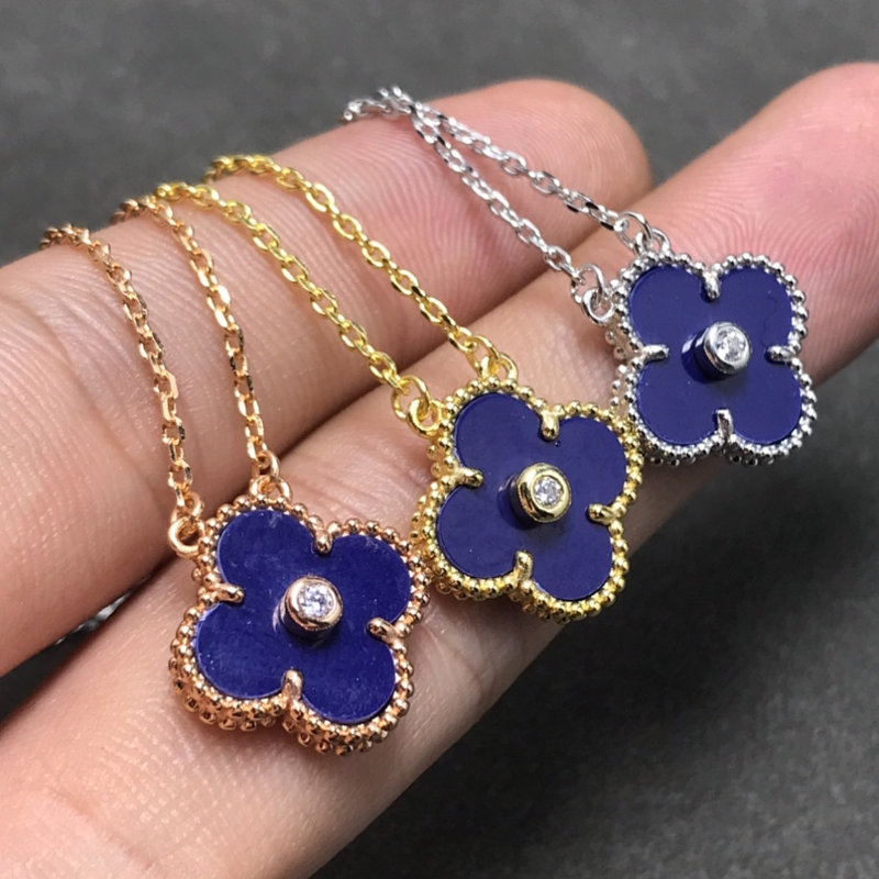 VCA Lapis Lazuli Single Clover Diamond Necklace