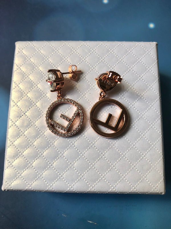 Alternative view of FENDI Rose Gold Set with Diamonds F Logo Earring