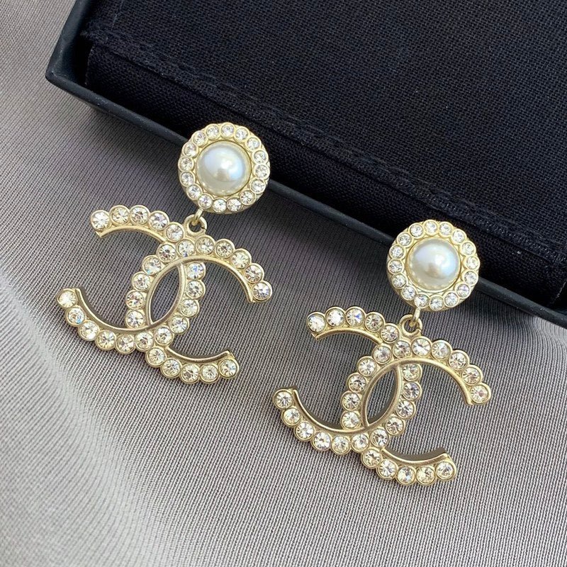 CHANEL Oversized Crystal CC Pearl Top Drop Earrings